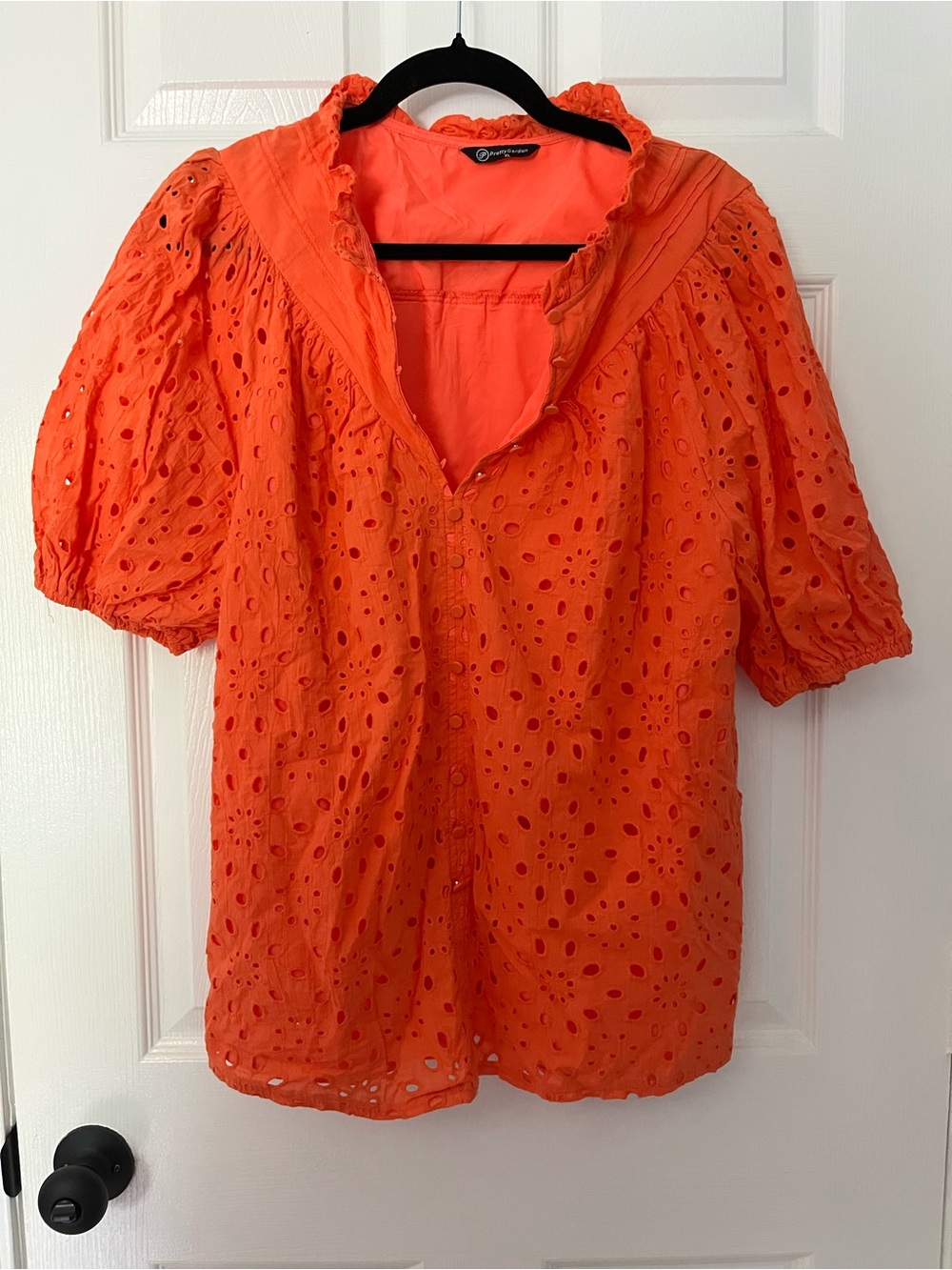 PRETTYGARDEN Women's Summer Top Short Sleeve Hollow Eyelet Lace Blouse XL